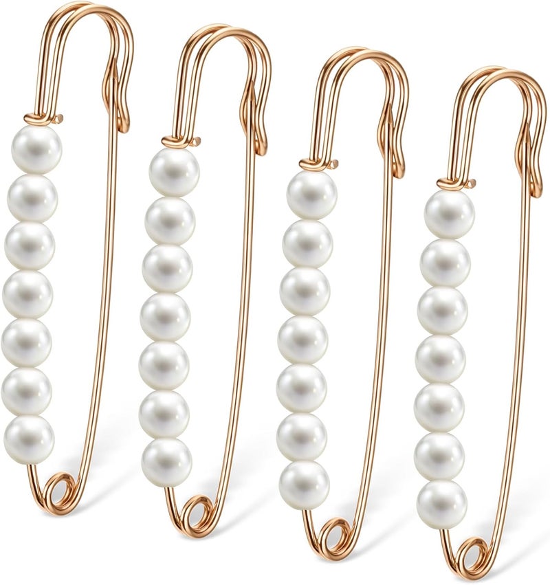 Ymapinc Gold Pearl Brooch Pins for Women, 4Pcs Large Safety Pins Decor for Clothing Hijab Sweater Shirt Skirts Dresses Pants Sleeves Hats Collars Scarves Bags Fashion Wedding - Image 1